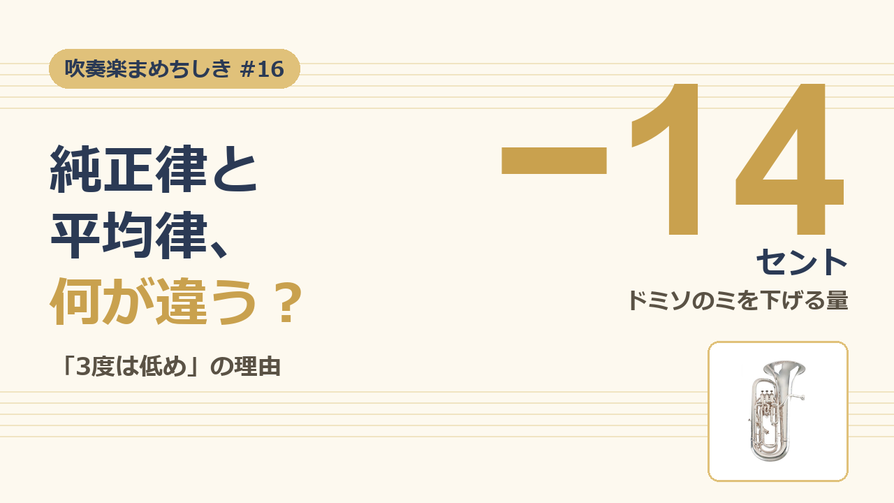 吹奏楽まめちしき#16 純正律と平均律、何が違う？ドミソのミはマイナス14セント。ユーフォニアムの写真つき