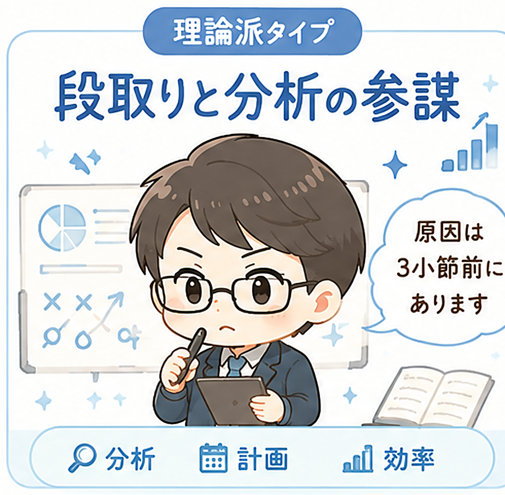 理論派タイプ 段取りと分析の参謀 のイラストカード