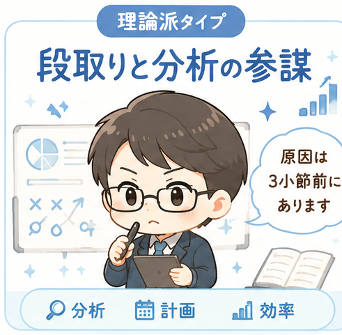 理論派タイプ 段取りと分析の参謀 のイラストカード