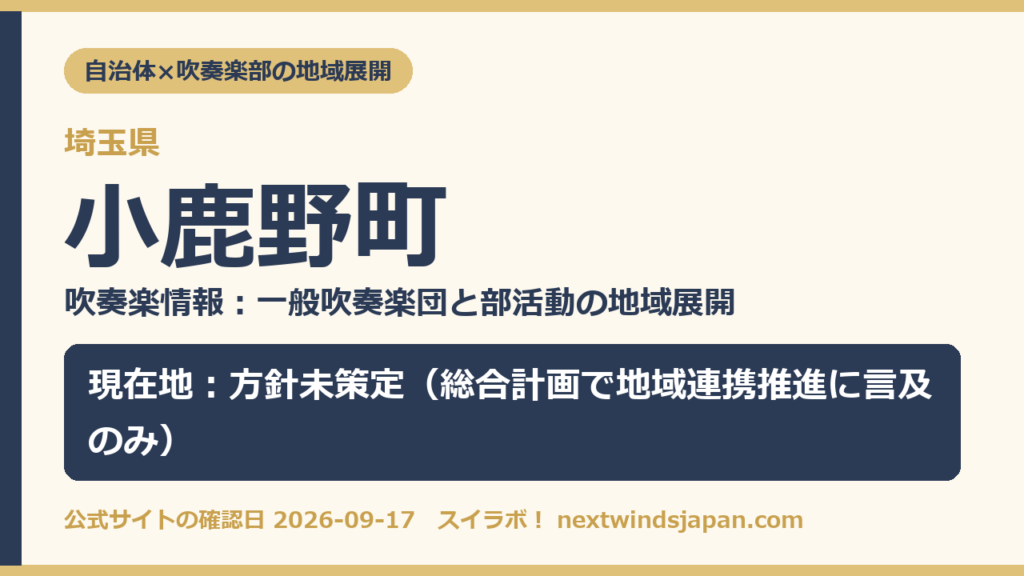 埼玉県小鹿野町の中学校部活動 地域展開の現在地カード（スイラボ編集部作成）
