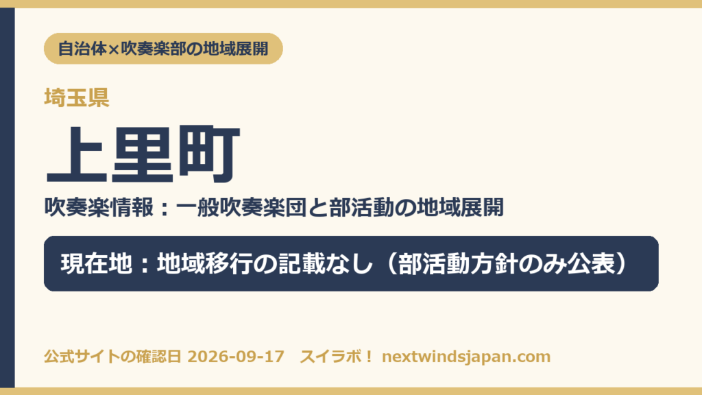 埼玉県上里町の中学校部活動 地域展開の現在地カード（スイラボ編集部作成）