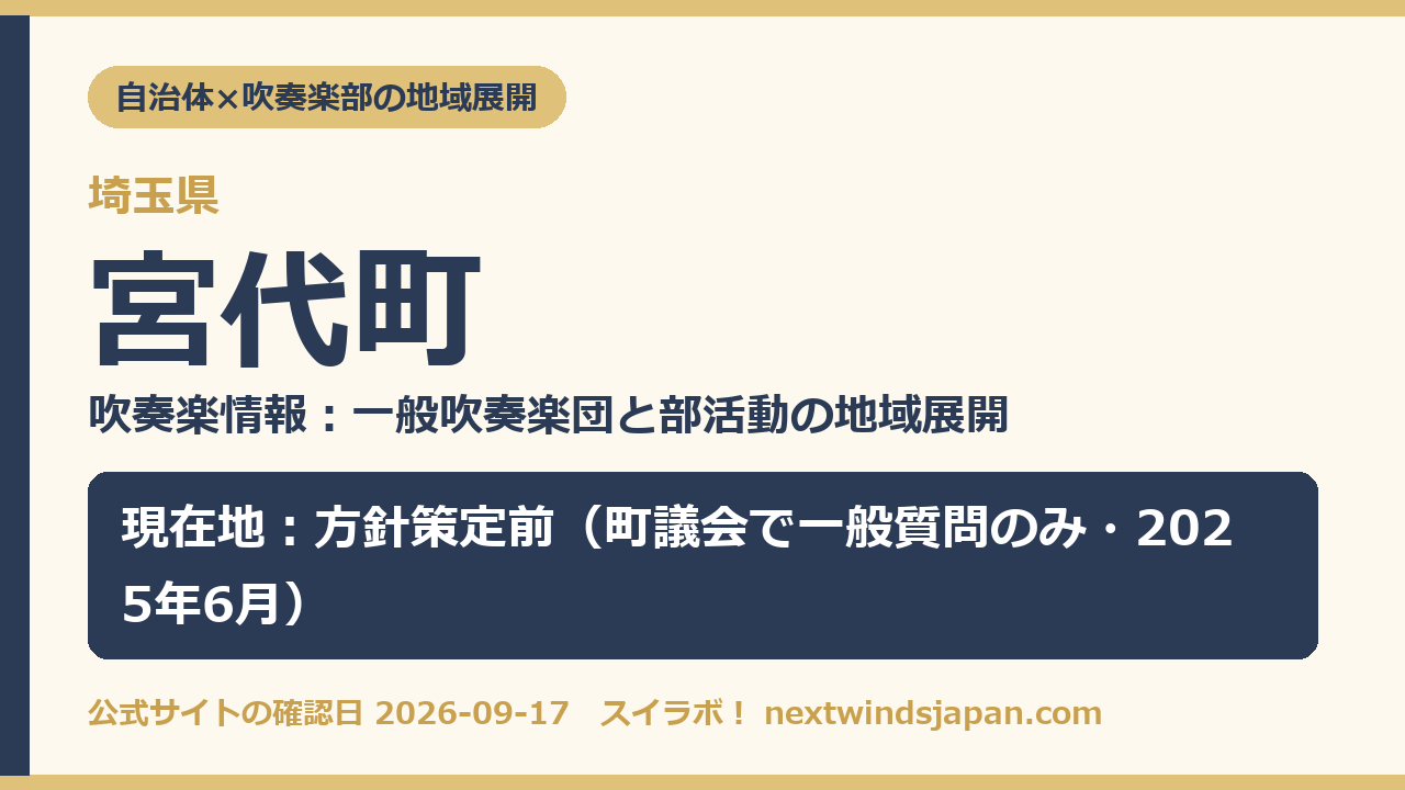 埼玉県宮代町の中学校部活動 地域展開の現在地カード（スイラボ編集部作成）