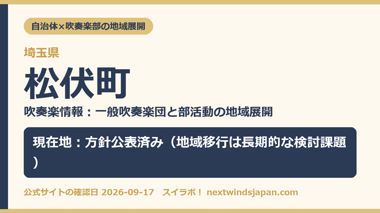 埼玉県松伏町の中学校部活動 地域展開の現在地カード（スイラボ編集部作成）