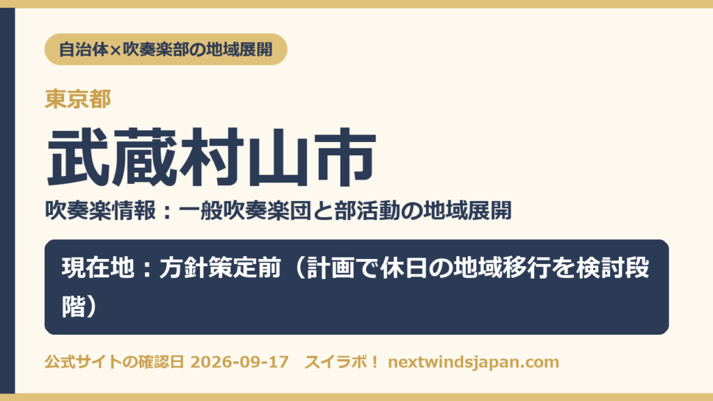 東京都武蔵村山市の中学校部活動 地域展開の現在地カード（スイラボ編集部作成）
