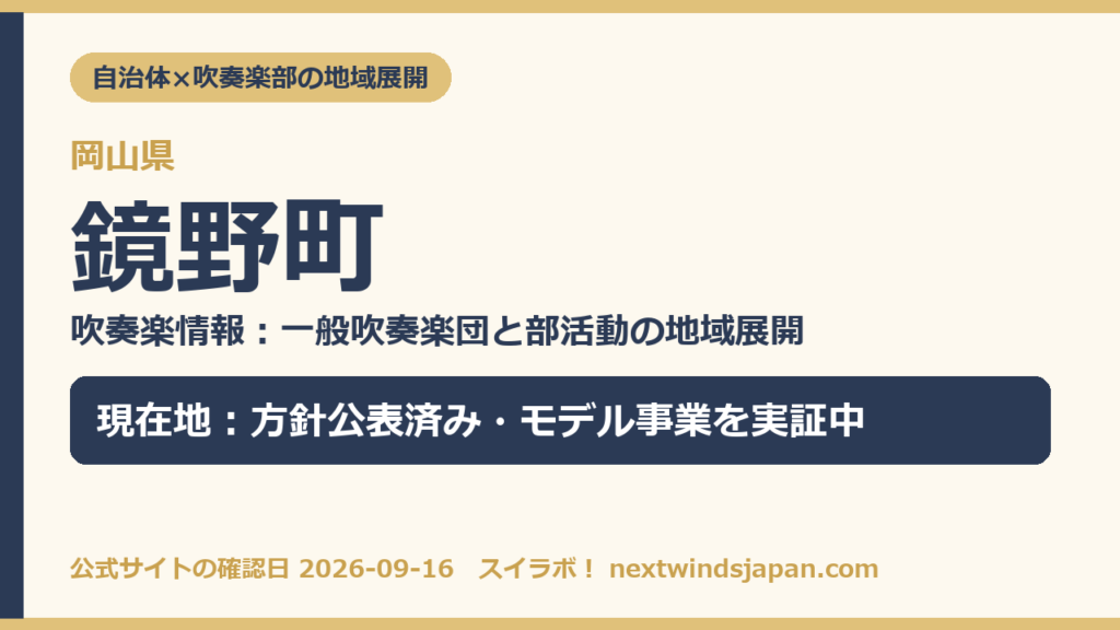 岡山県鏡野町の中学校部活動 地域展開の現在地カード（スイラボ編集部作成）