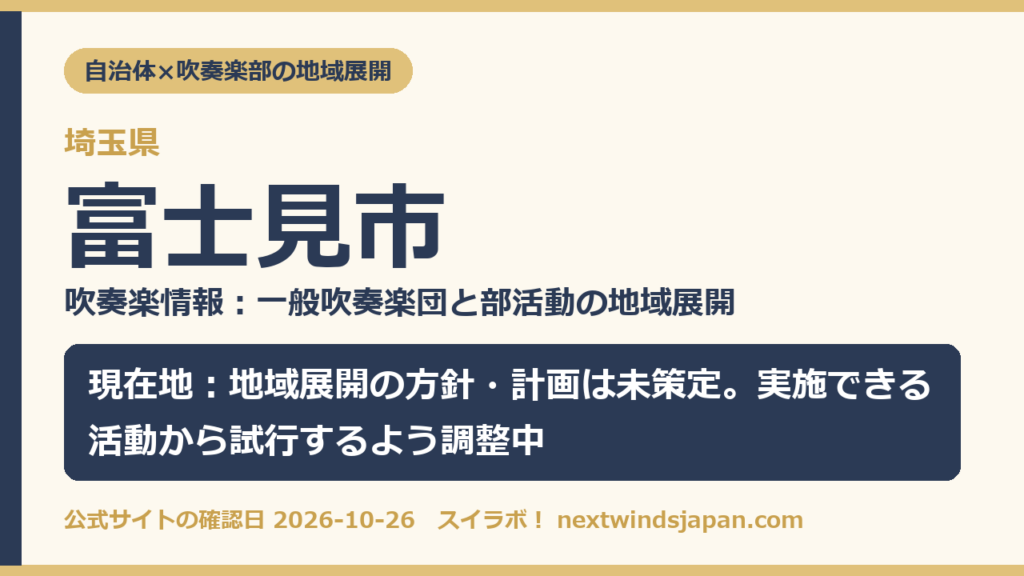 埼玉県富士見市の中学校部活動 地域展開の現在地カード（スイラボ編集部作成）