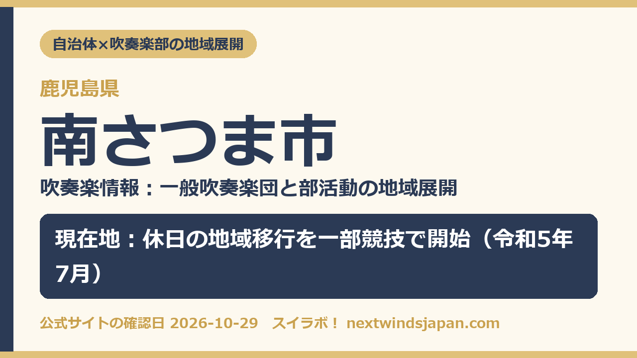 鹿児島県南さつま市の中学校部活動 地域展開の現在地カード（スイラボ編集部作成）